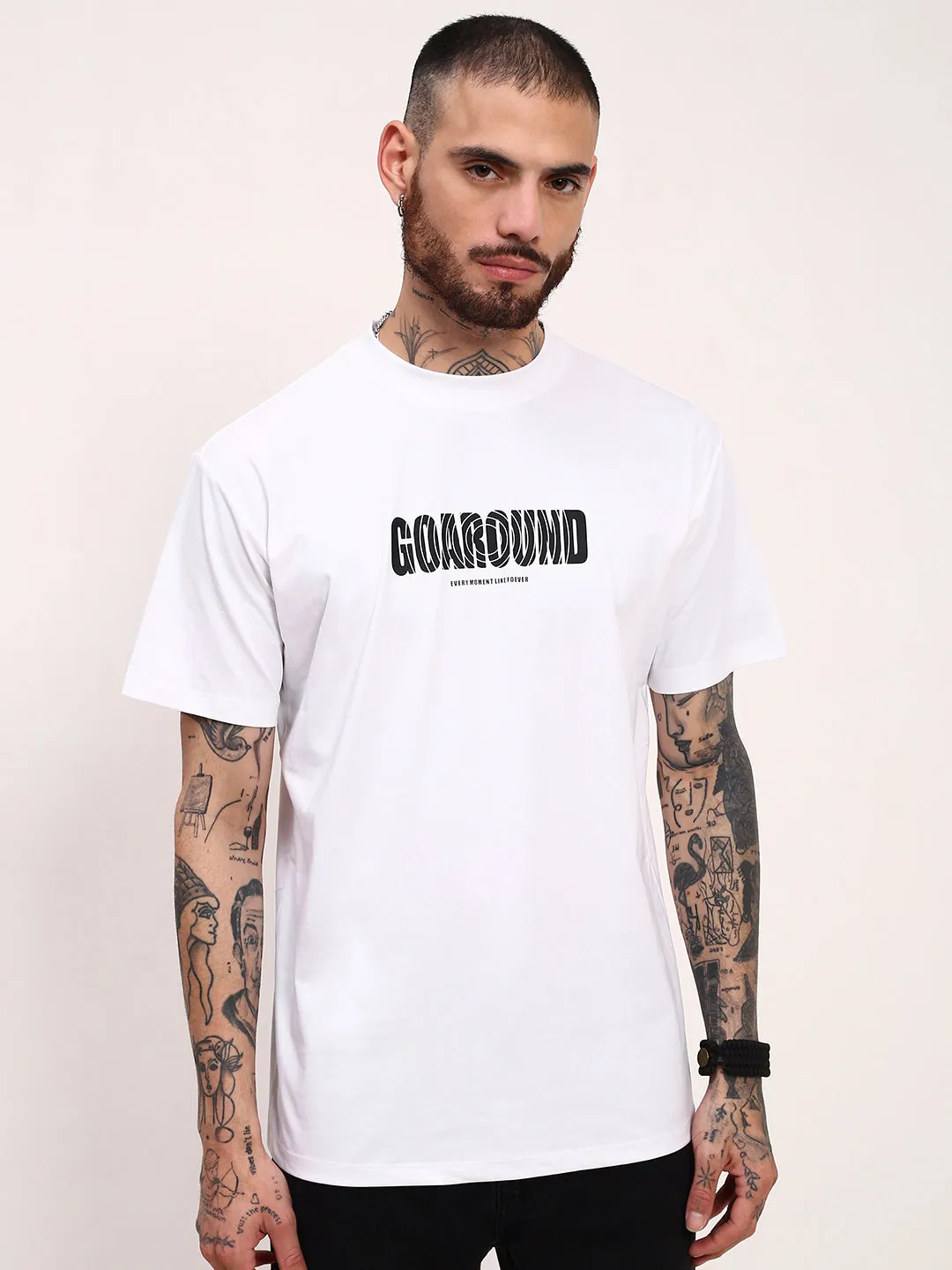 Men's White Typography Printed Relaxed Fit Cotton T-Shirt product ethical sourcing