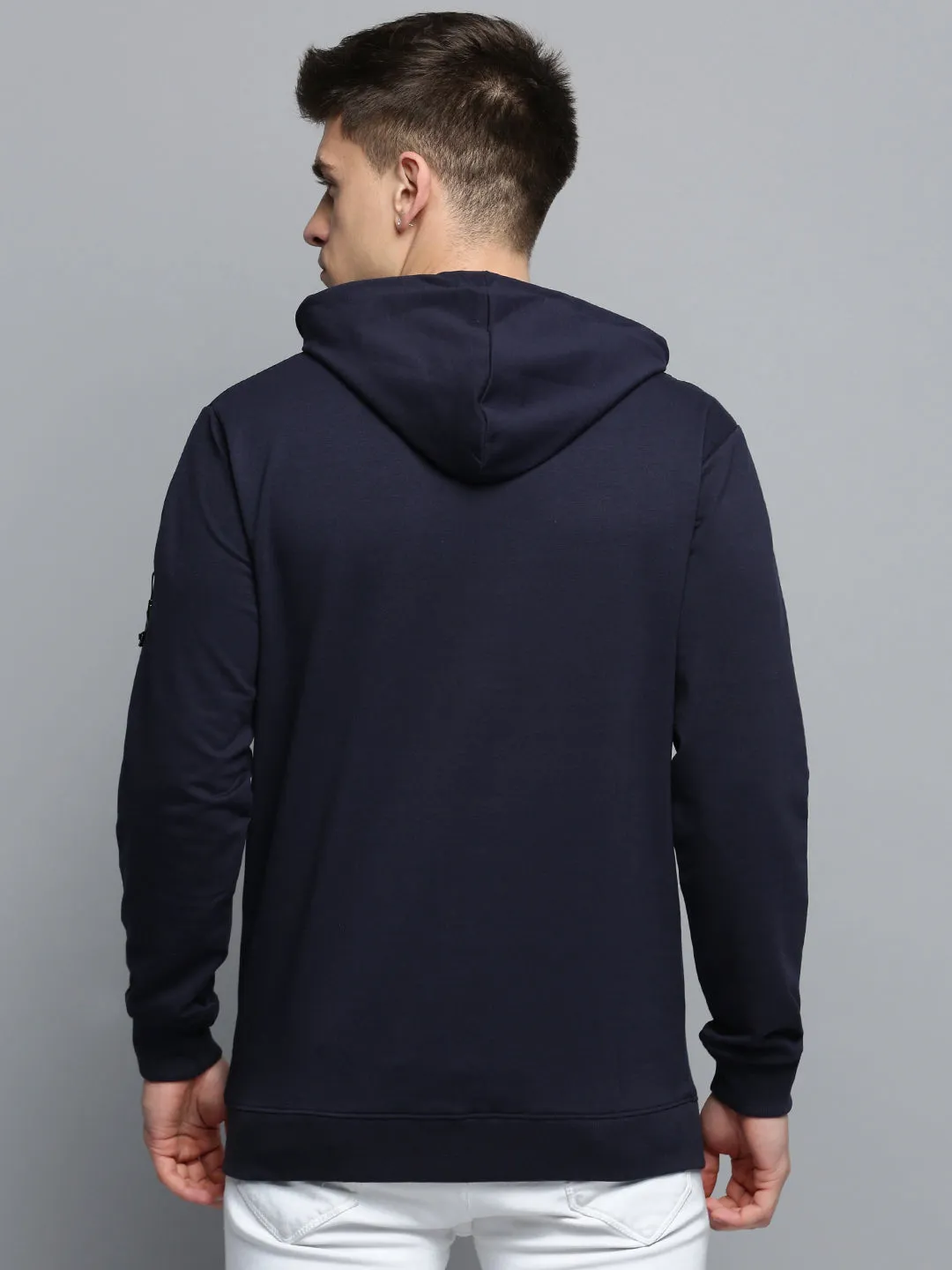 Comfy Streetwear Men's Navy Blue Hooded Cotton Sweatshirt