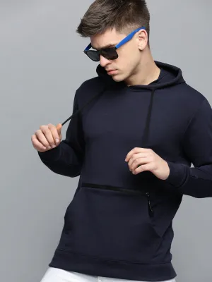 Weekend Comfort Essential Chic Men's Navy Blue Hooded Cotton Sweatshirt