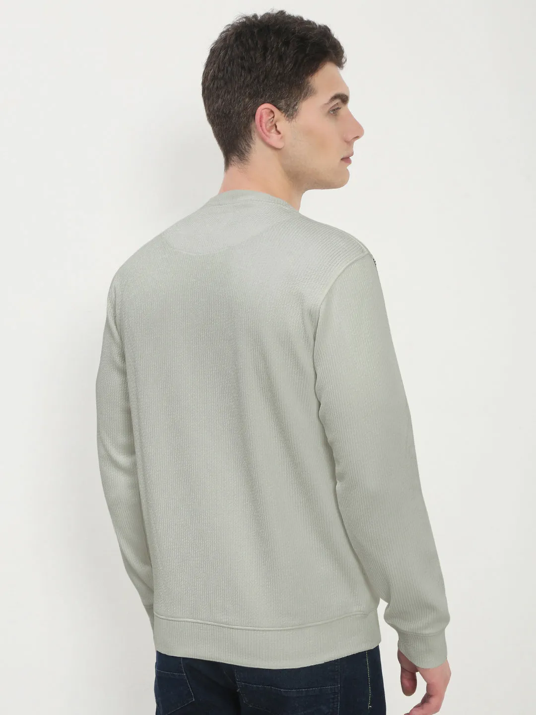 Men's Green Round Neck Sweatshirt Essential Relaxed Light Jacket