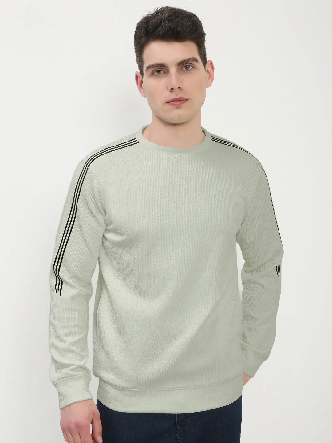 Men's Green Round Neck Sweatshirt Trendy Design product ribbon playfulness