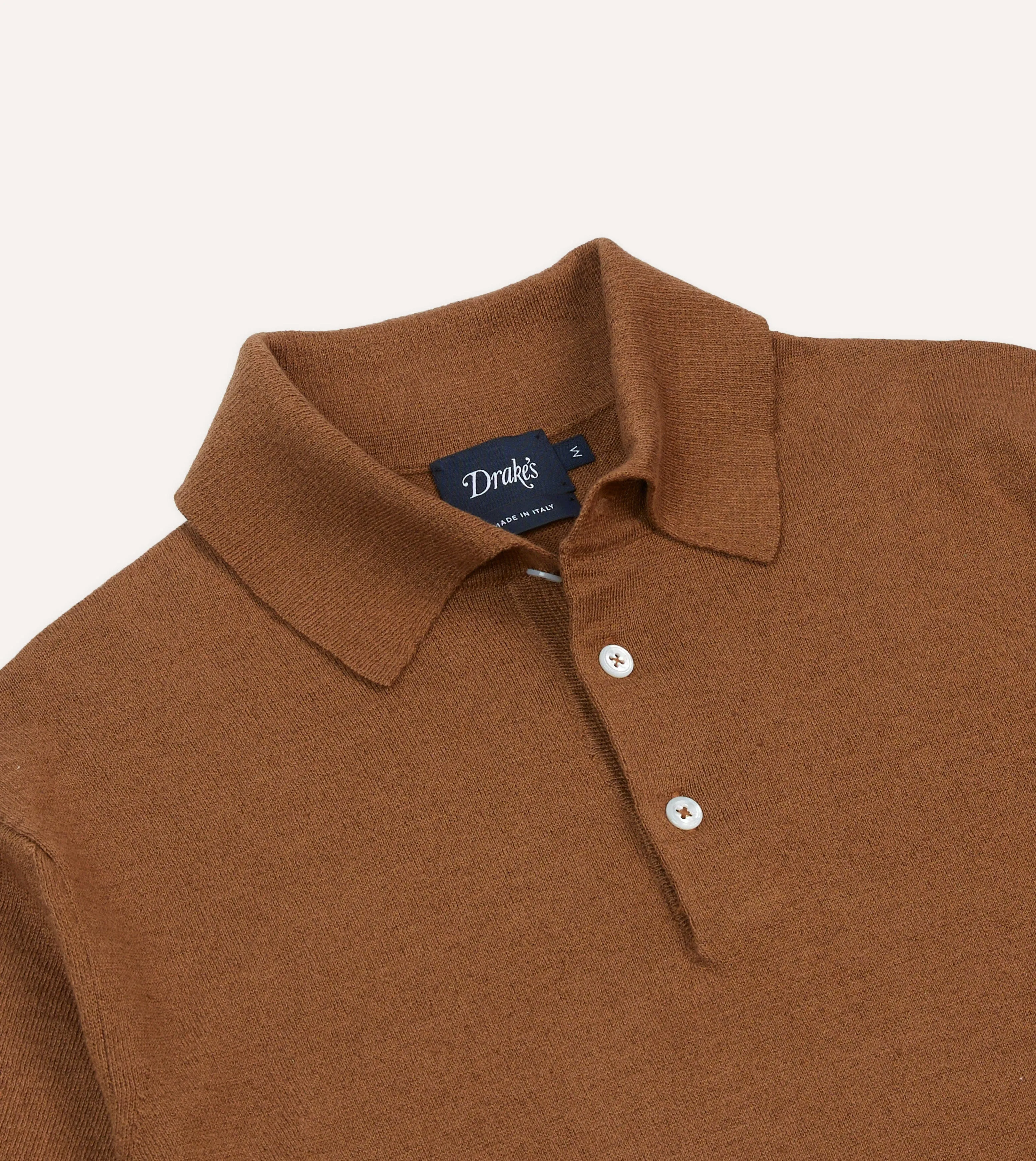 Everyday Classic Breathable Merino Wool Tobacco Knitted Linen-Cotton Short-Sleeve Polo Shirt