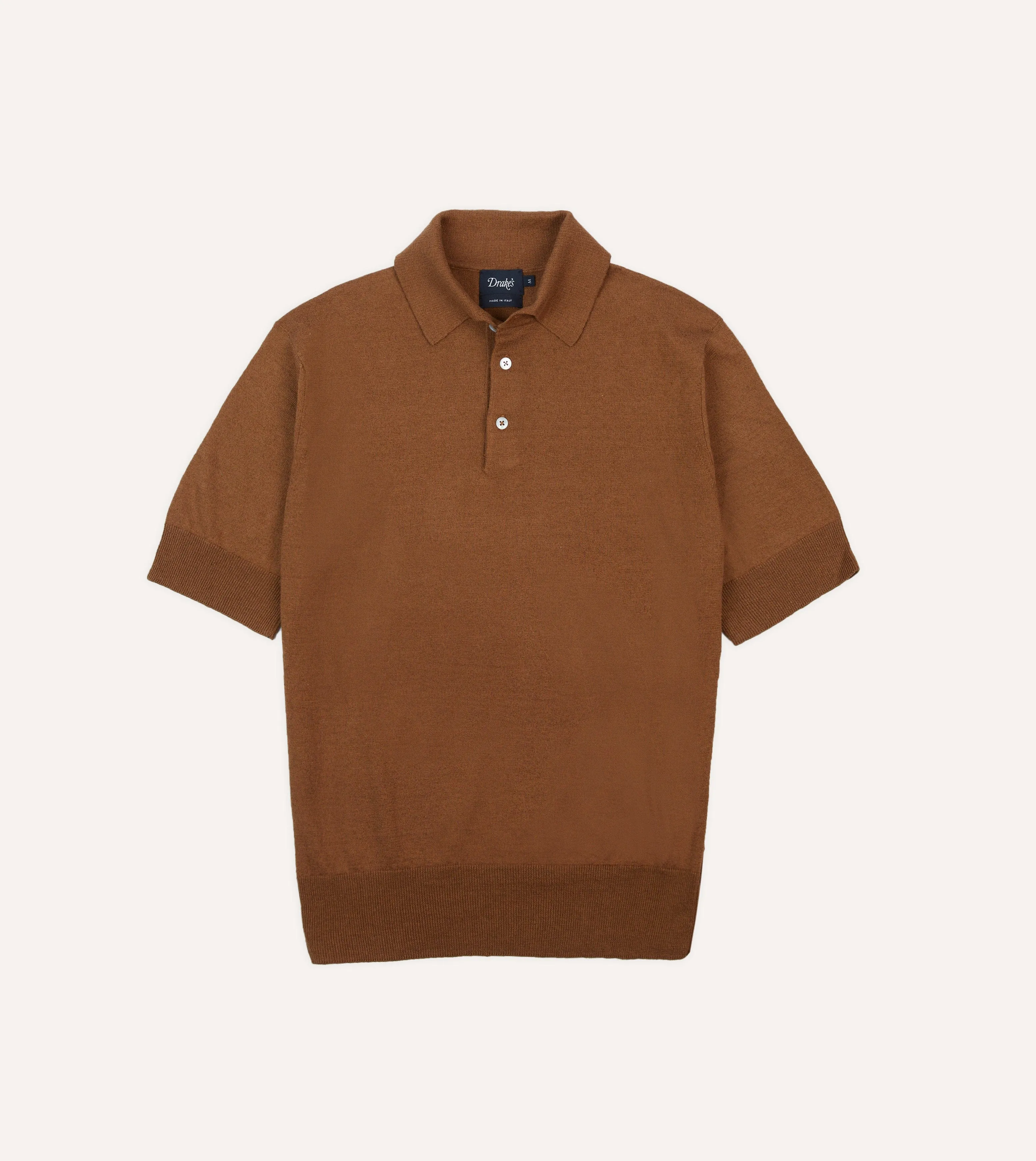 Lounge Vibe Tobacco Knitted Linen-Cotton Short-Sleeve Polo Shirt