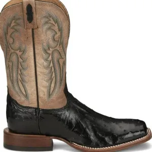 Tony Lama Men's Castillo Full Quill Ostrich Boot-Black Anti Odor Urban Commute
