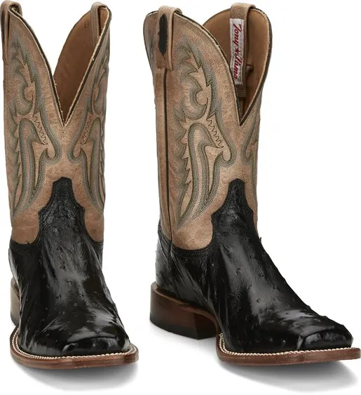 Tony Lama Men's Castillo Full Quill Ostrich Boot-Black Rugged Build