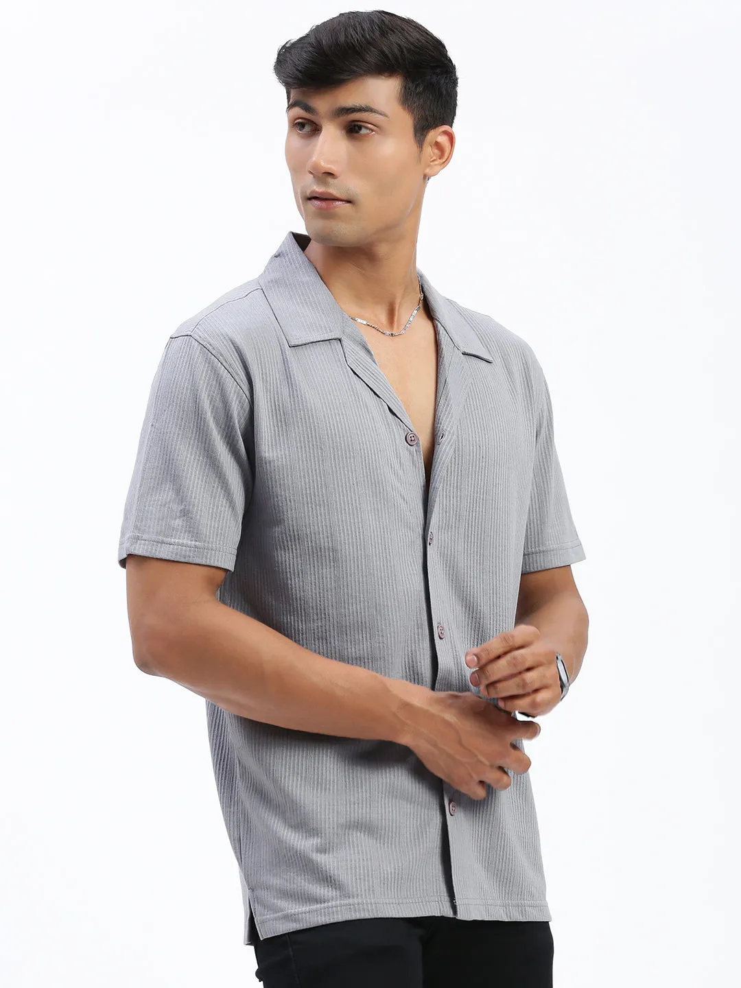 Men's Solid Grey Relaxed Fit Shirt Casual Vibe