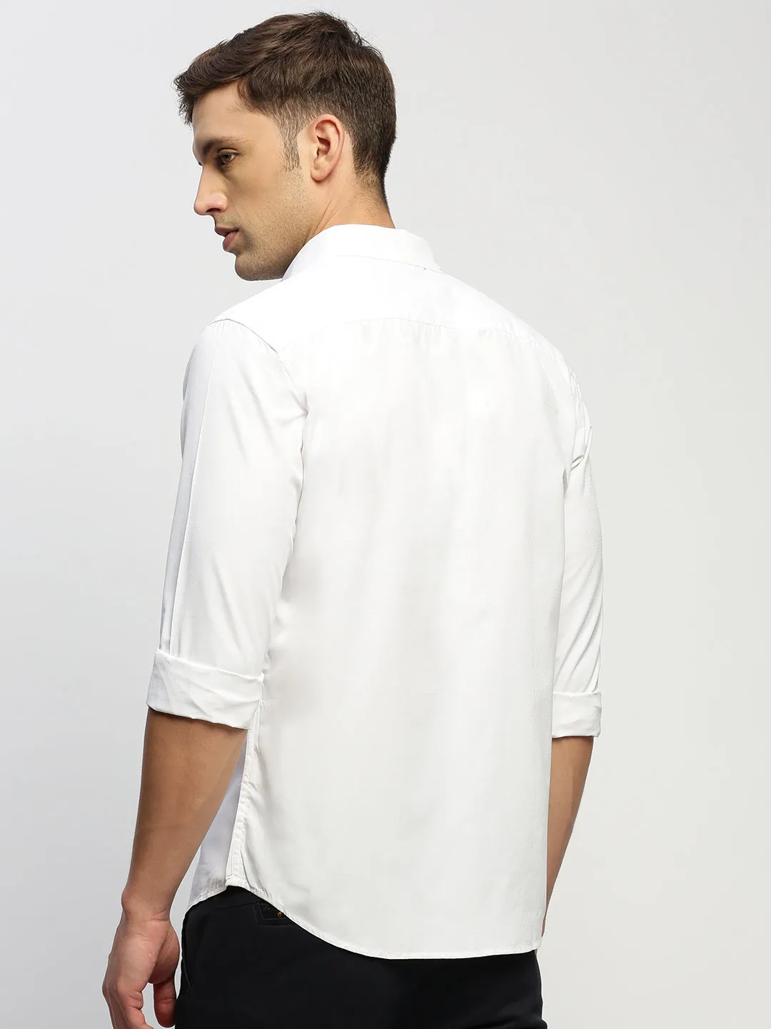 Lightweight Fabric London Edge Men's White Solid Slim Fit Shirt