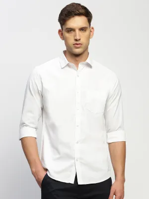 Men's White Solid Slim Fit Shirt Smart Skirt
