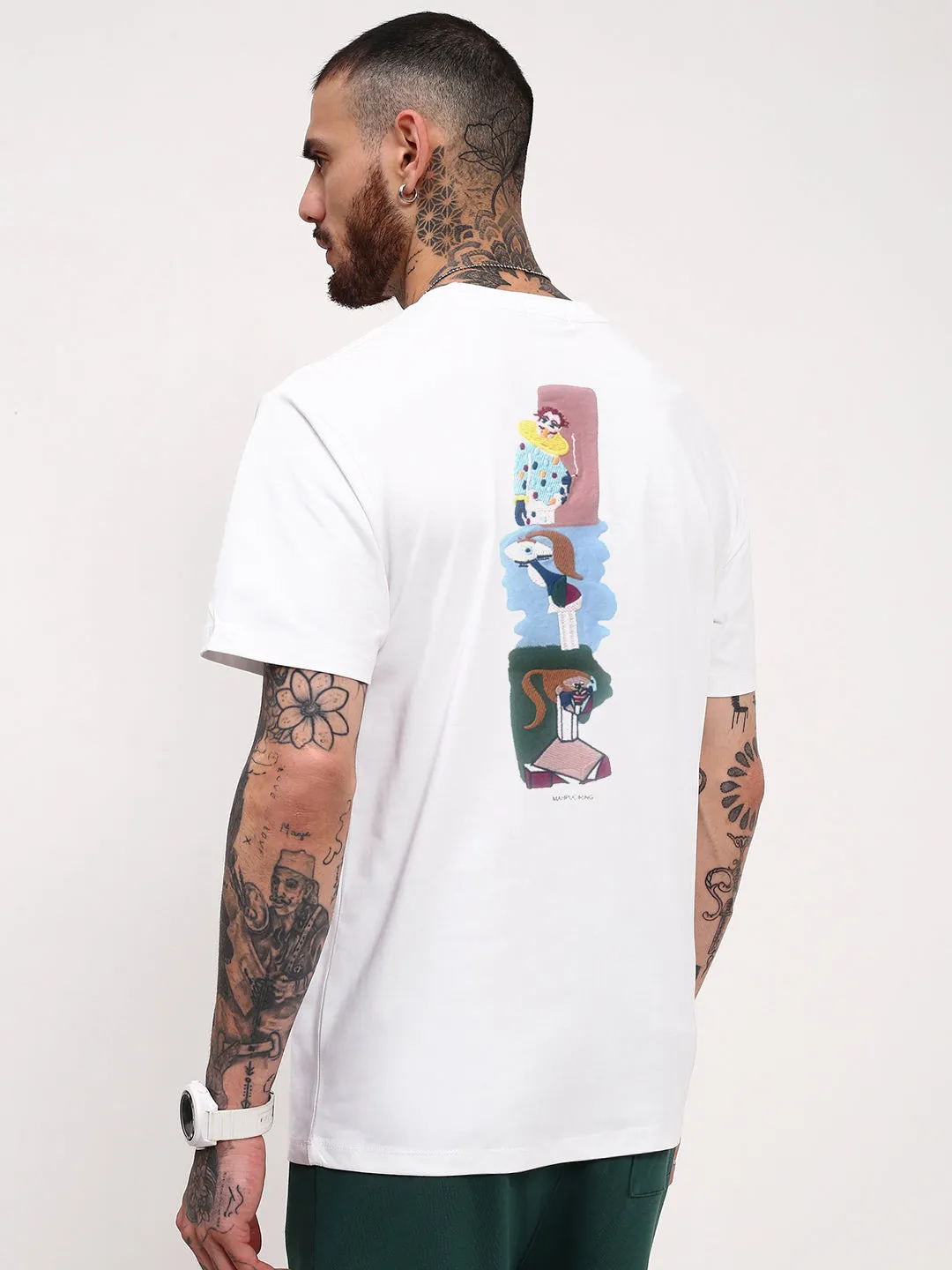 Men's Casual White Typography T-Shirt ElasticFree Retro cool