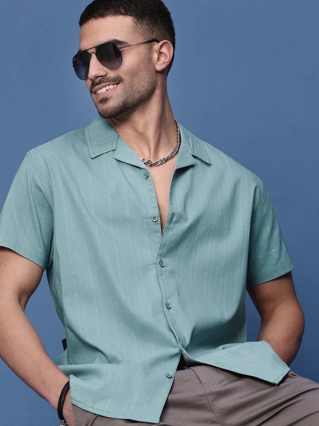 FrictionReducing Lining Simple Layering Men's Turquoise Blue Standard Opaque Casual Shirt