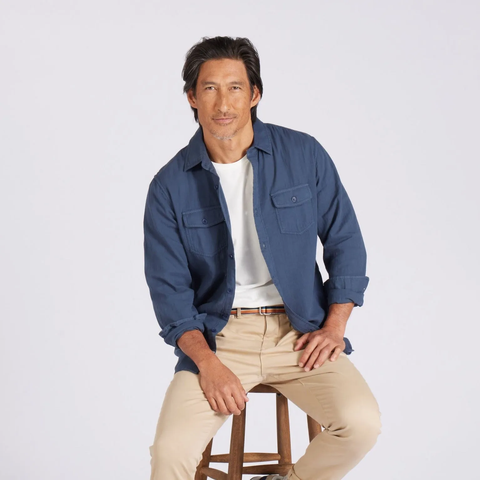 Brando Lightweight Double Cloth Shirt - Midnight Navy Anti Pilling Treatment