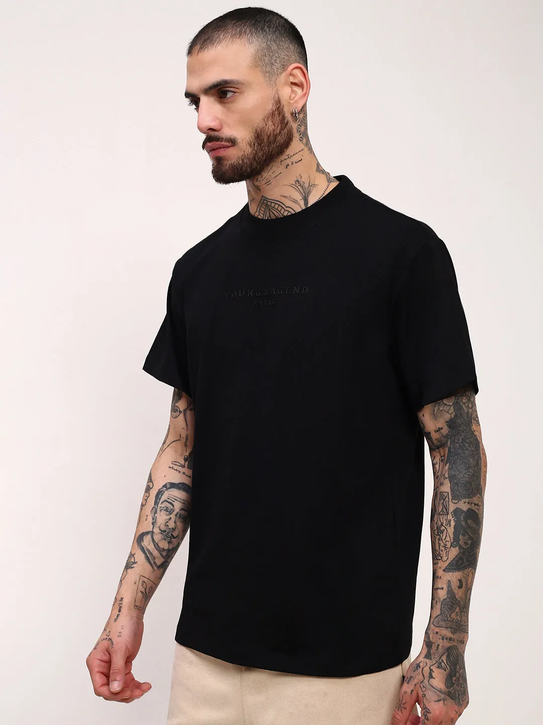 product brand loyalty single layer Men's Black Solid Relaxed Fit Cotton T-Shirt