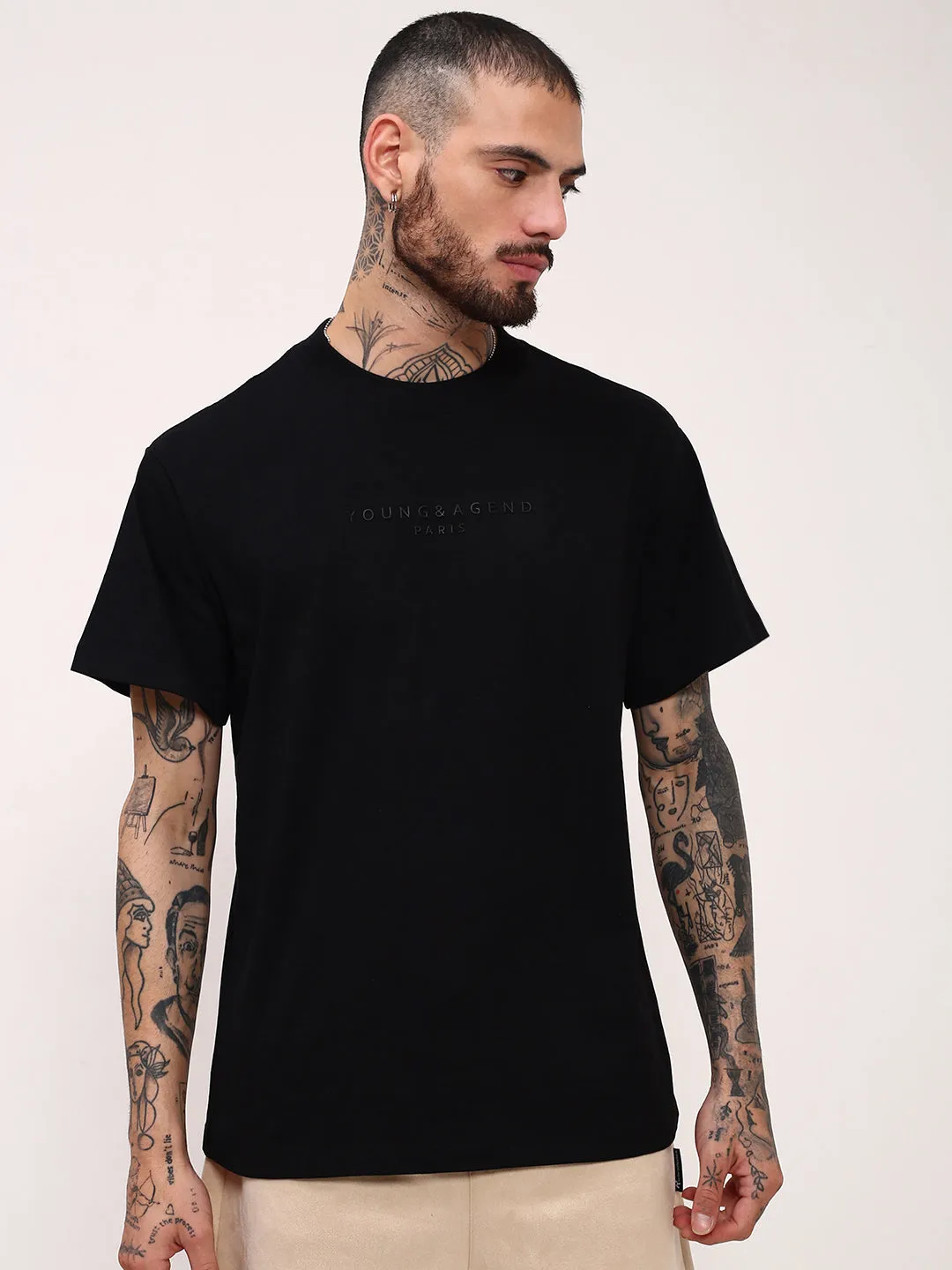 Fashionable Look product custom made perfection Men's Black Solid Relaxed Fit Cotton T-Shirt