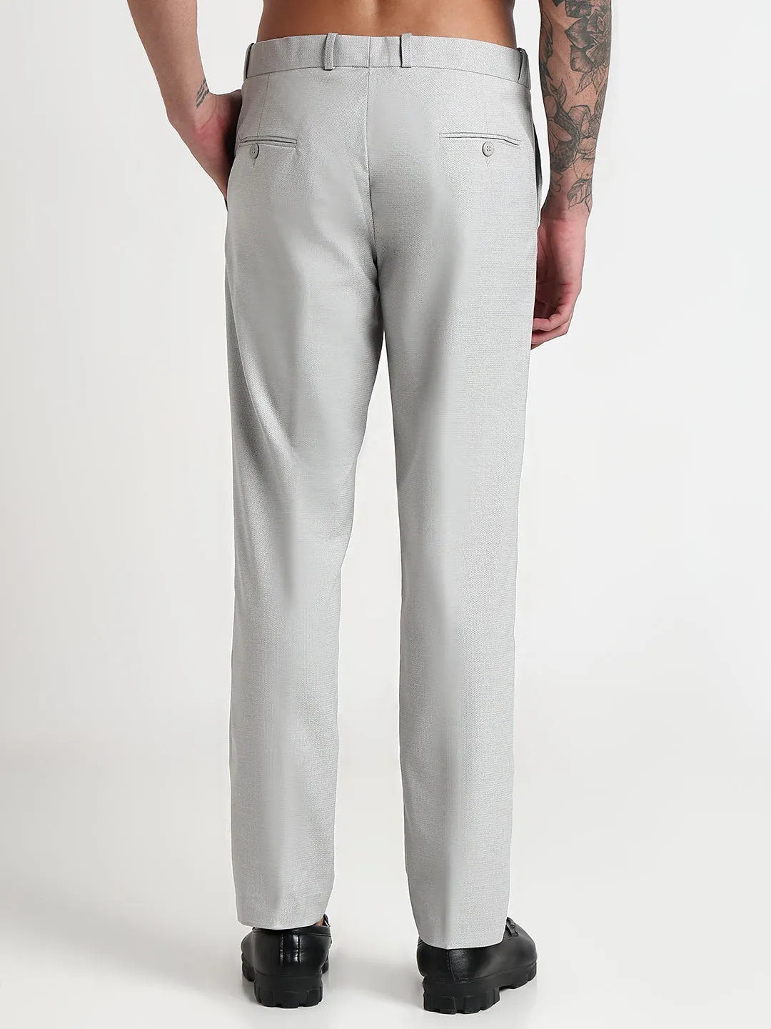 Anti Friction Lining OdorResistant Men's Grey Solid Slim Fit Formal Trousers