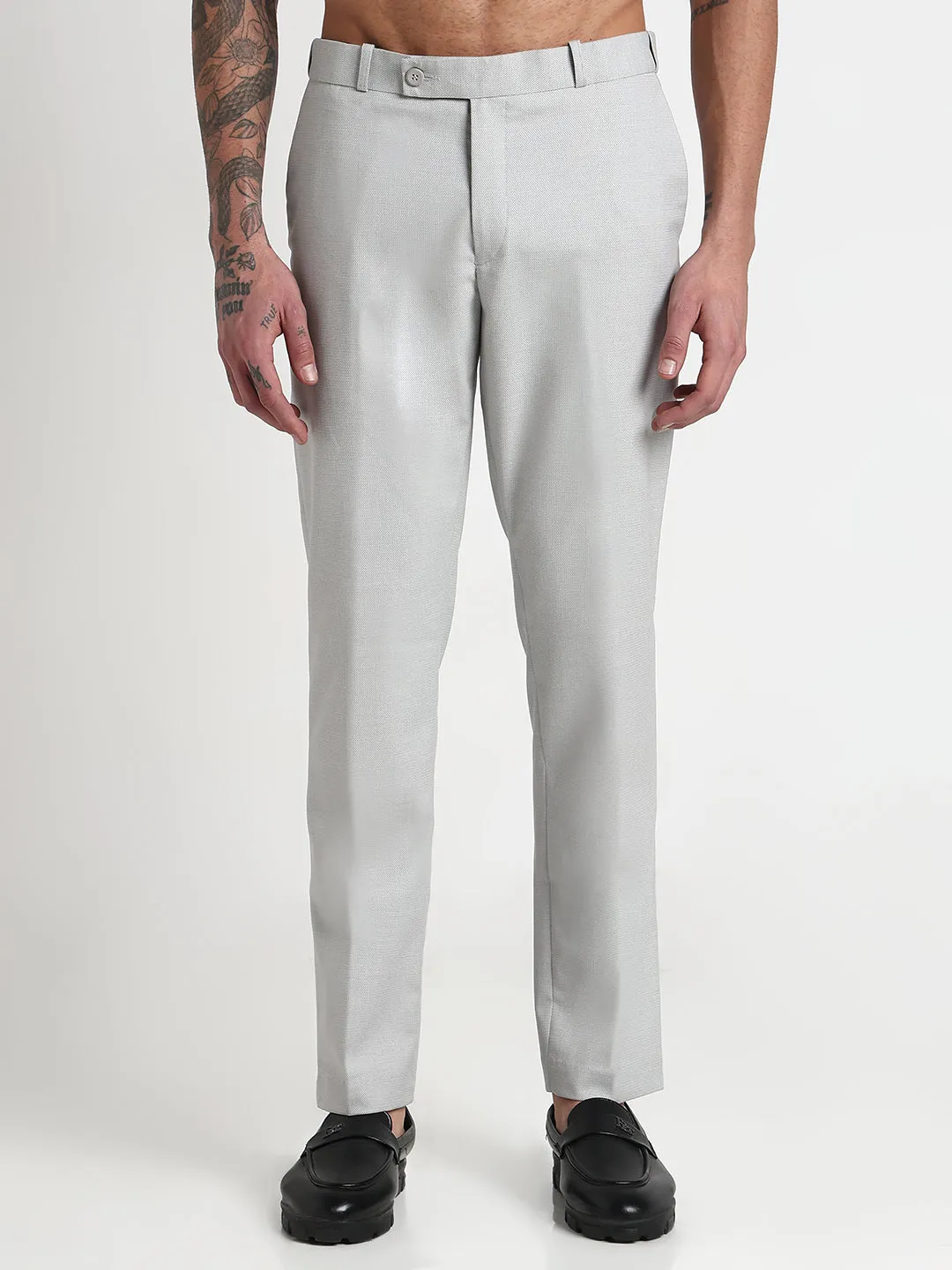 Men's Grey Solid Slim Fit Formal Trousers SecureClosureSystem
