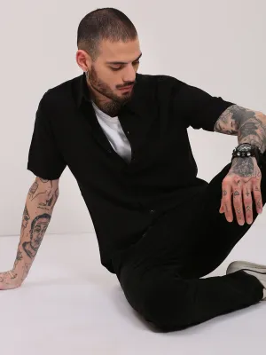 Men's Black Solid Slim Fit Casual Shirt Comfy Fashion Cozy Sweater