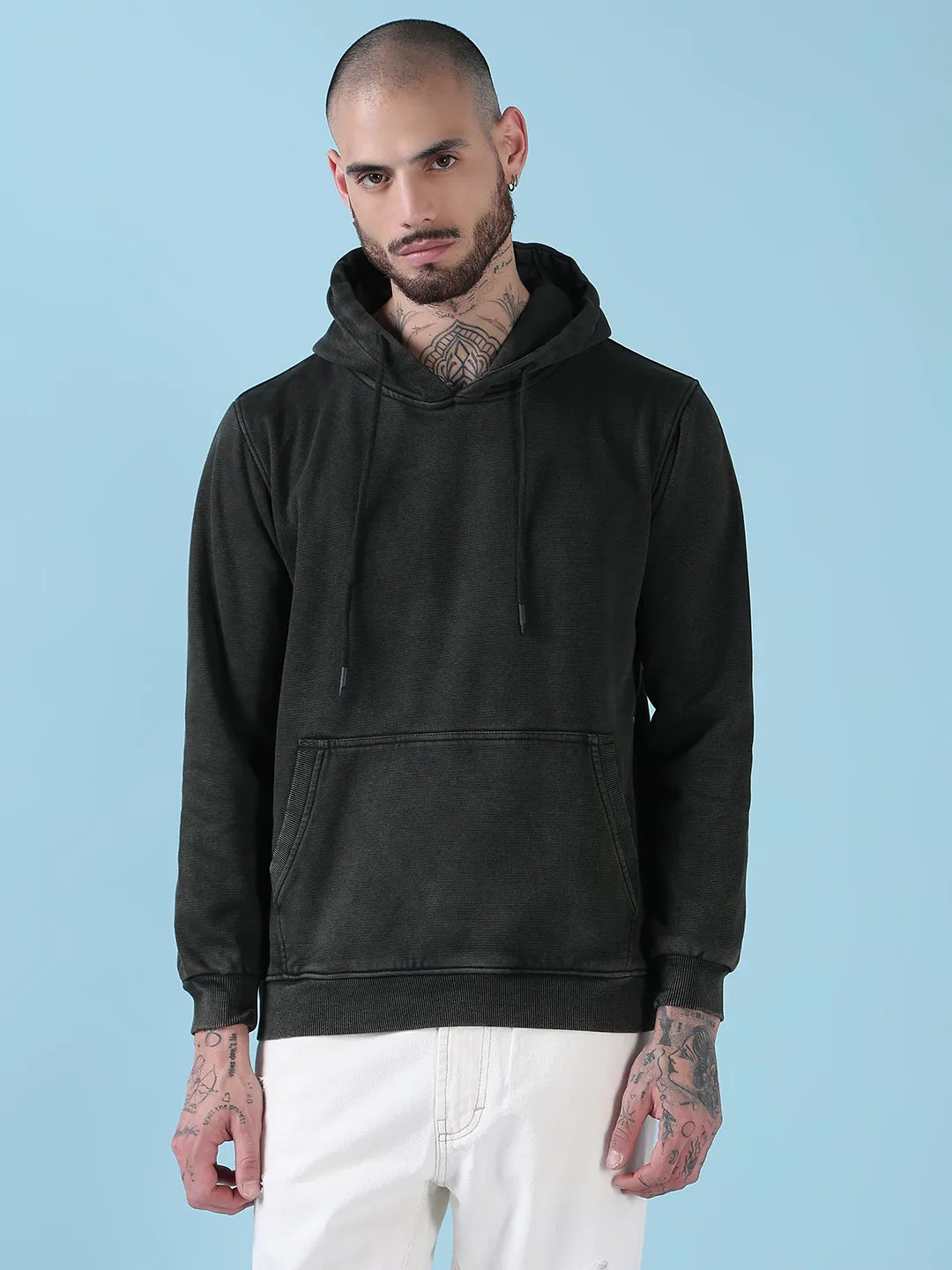 Men's Olive Casual Hoodie with Pockets Travel Sporty Timeless Active