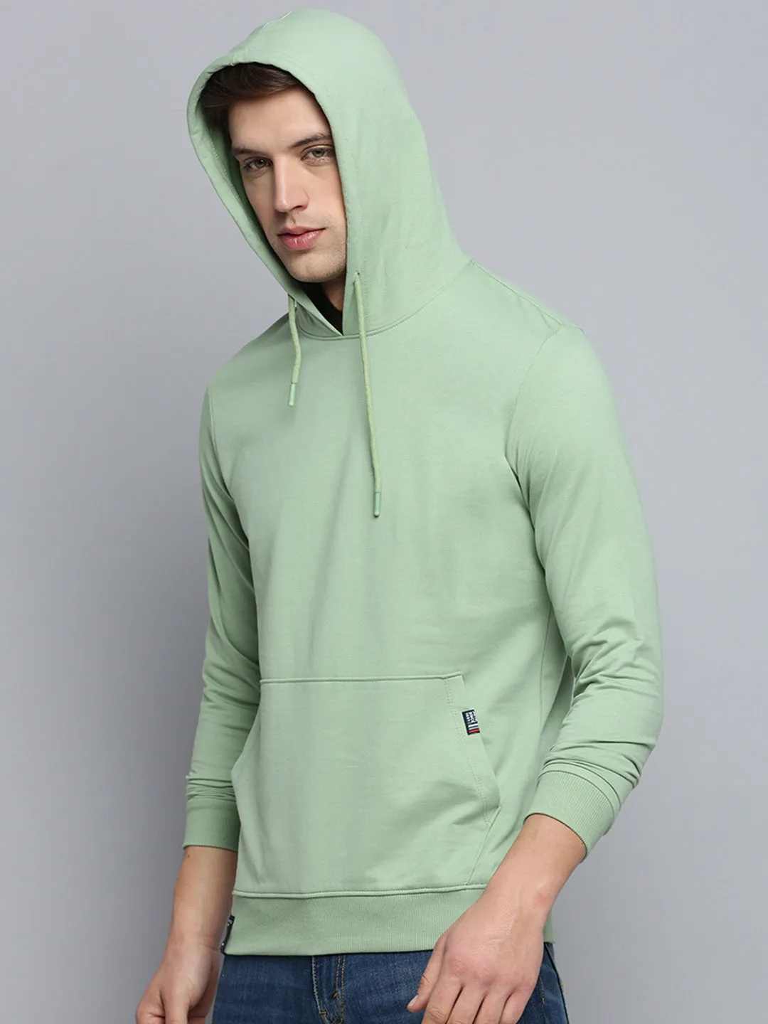 product urban style quotient Men's Sea Green Hooded Pullover Cotton Sweatshirt