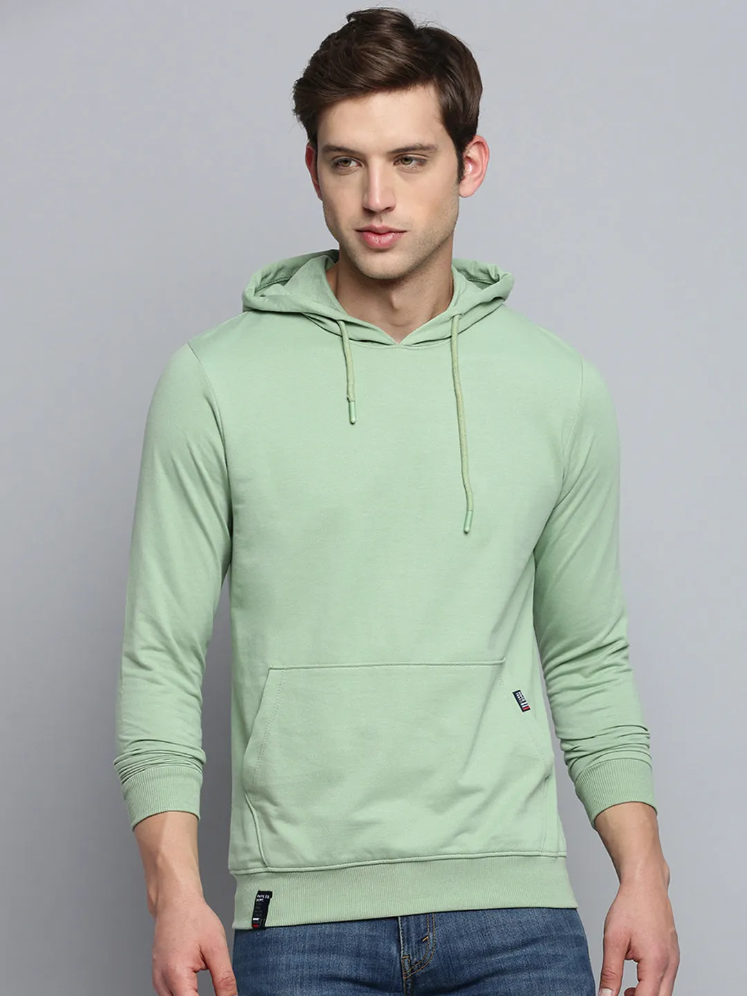 Men's Sea Green Hooded Pullover Cotton Sweatshirt Cozy Warmth Home Comfort