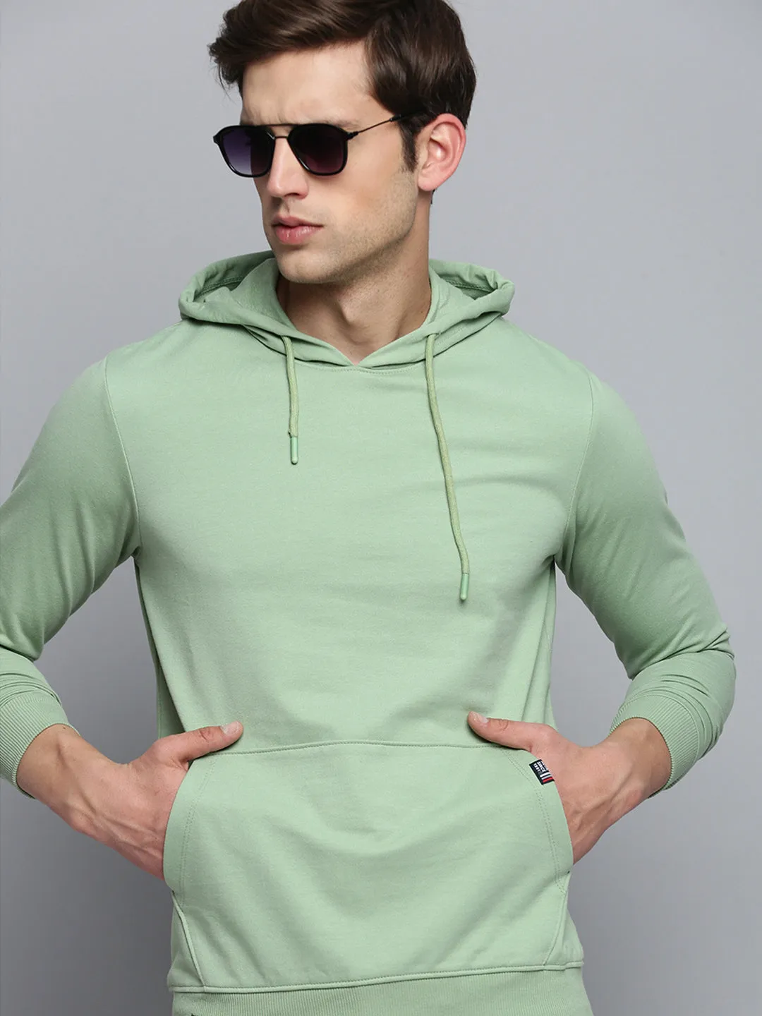 Men's Sea Green Hooded Pullover Cotton Sweatshirt duck cloth product business casual sophistication