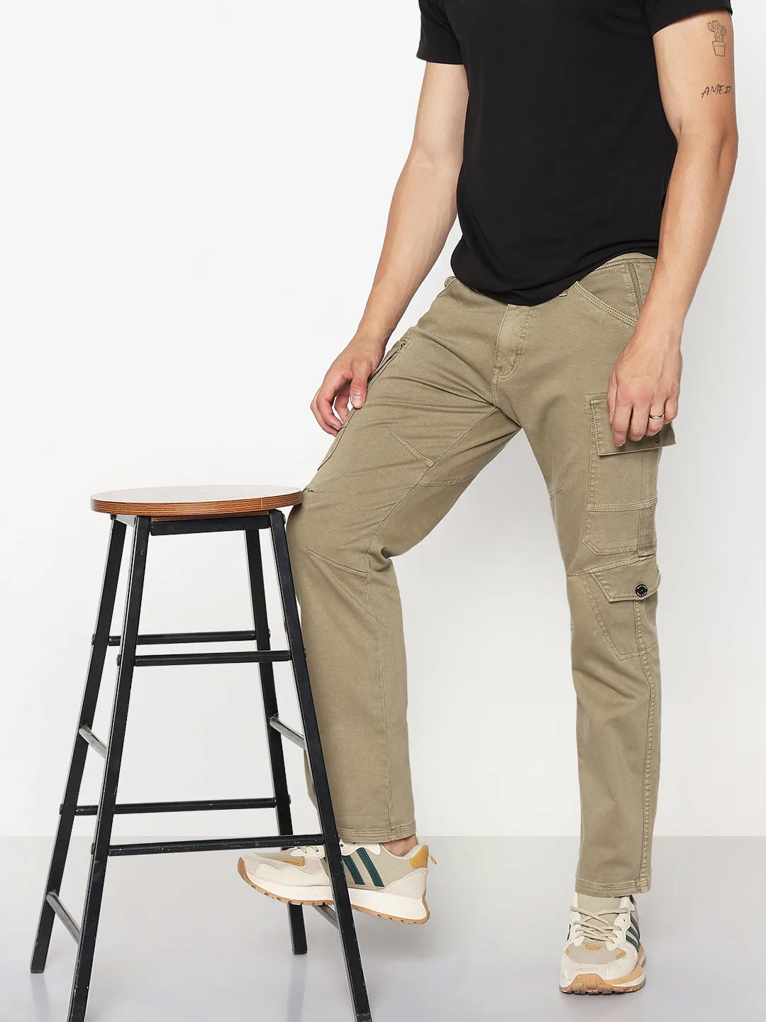 Men's Khaki Straight Fit Cargo Jeans Active Comfort