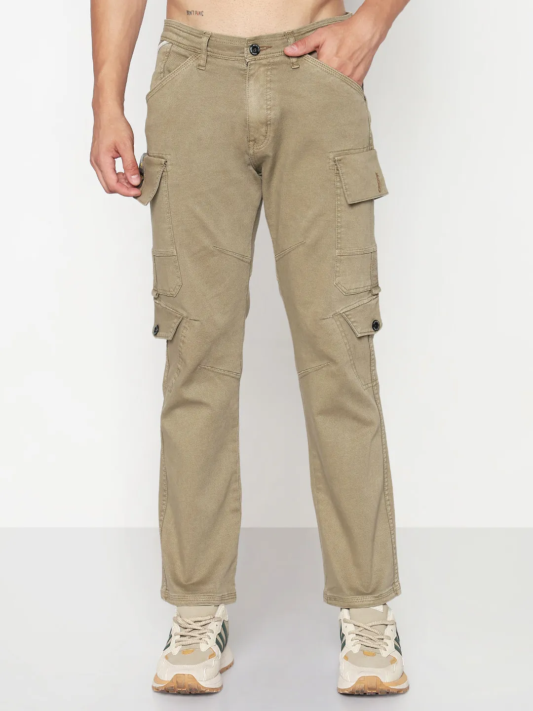 Tailored Waistband tailored look Men's Khaki Straight Fit Cargo Jeans