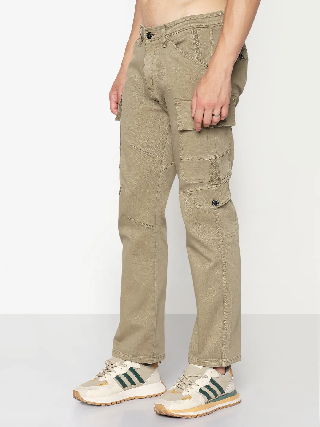 Classic Five Pocket Men's Khaki Straight Fit Cargo Jeans