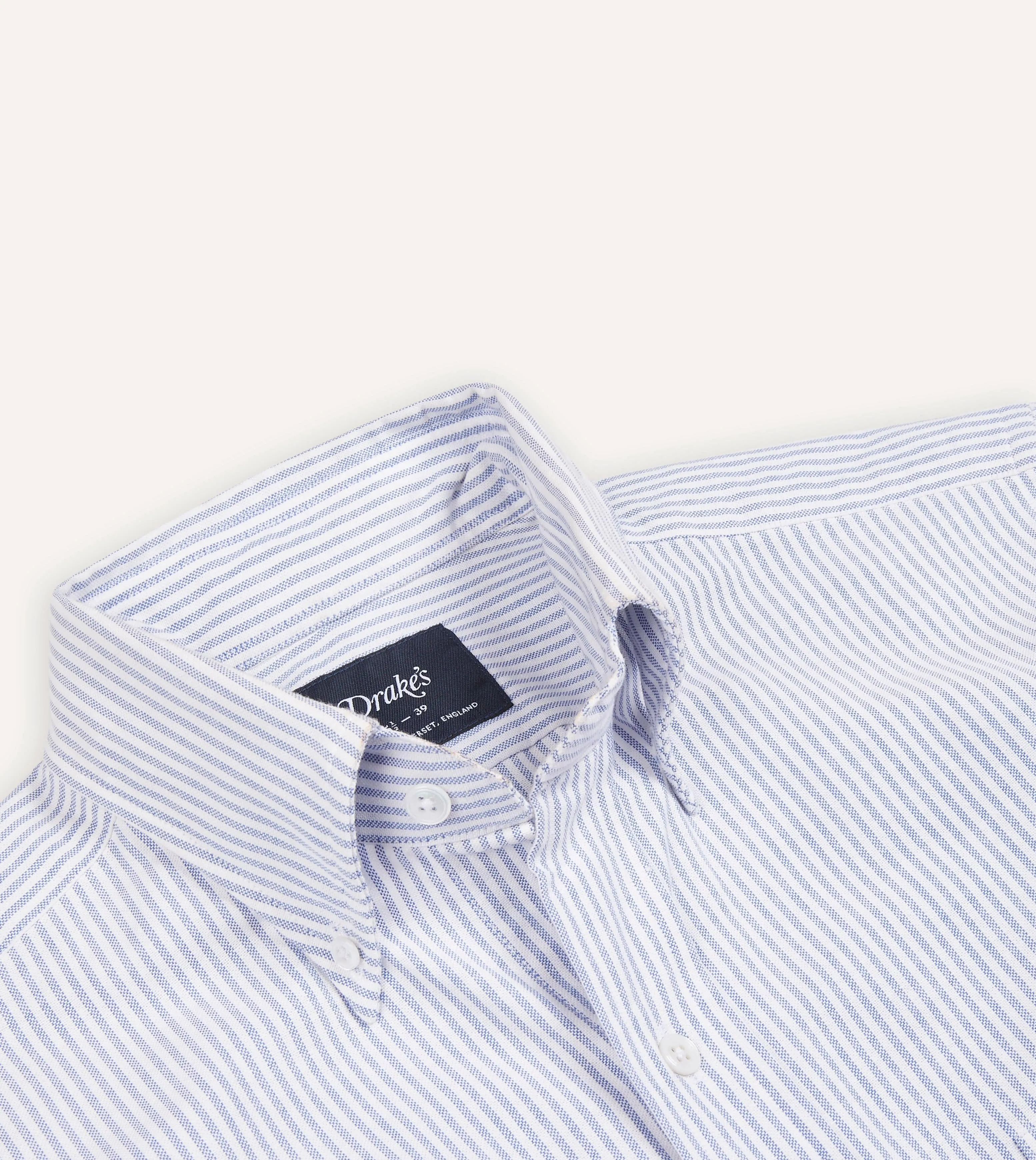 Blue Ticking Stripe Cotton Oxford Cloth Button-Down Shirt Chic Comfort Style Comfortable Style