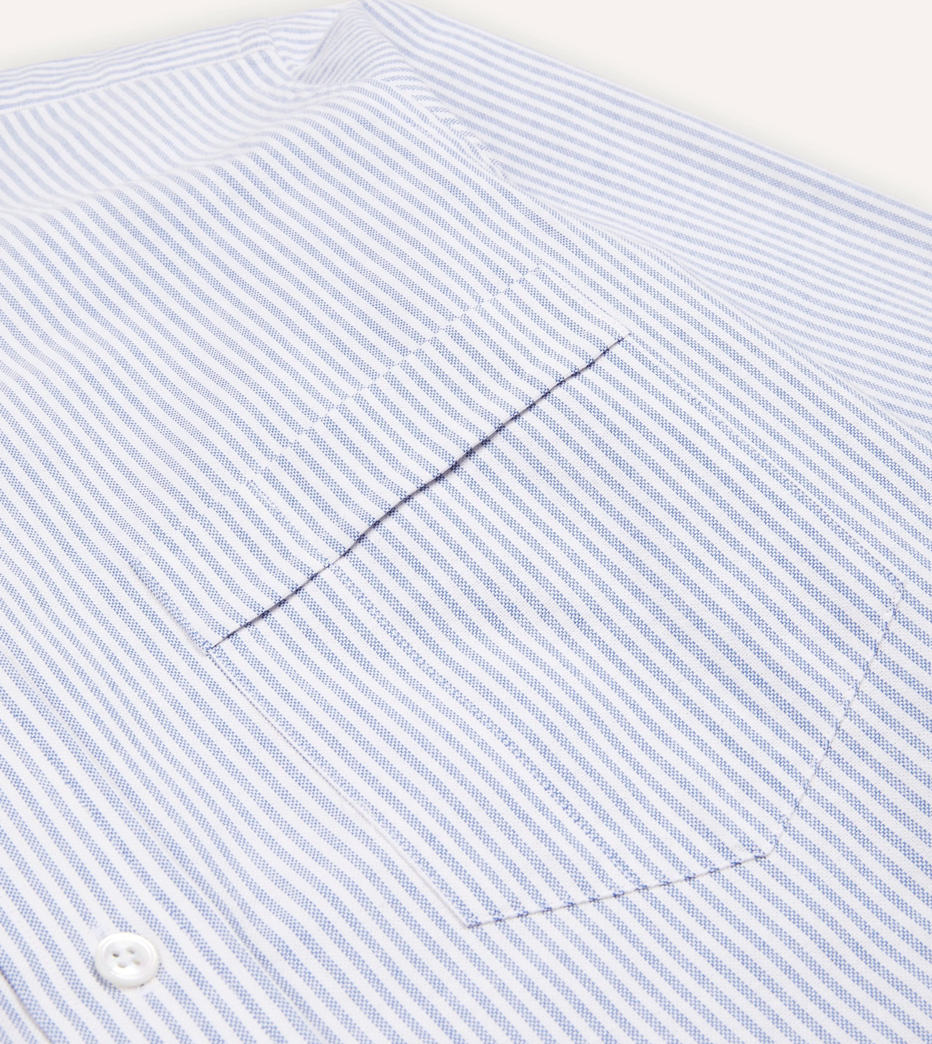 Cool and Relaxed Daily Trend Blue Ticking Stripe Cotton Oxford Cloth Button-Down Shirt