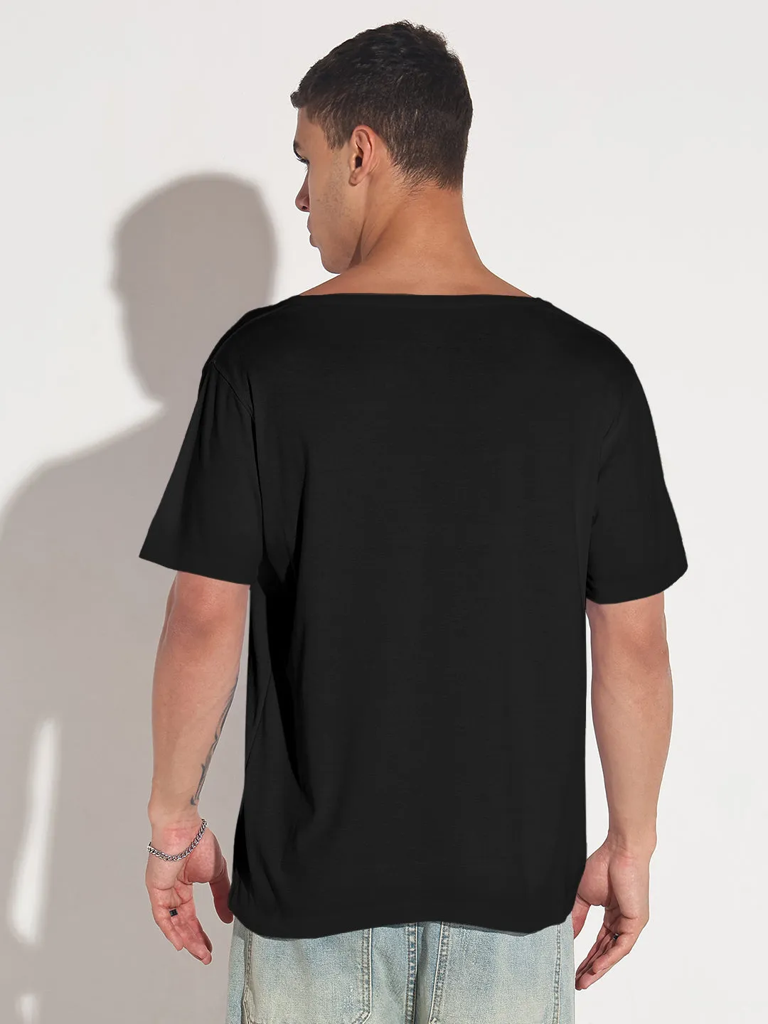 Men's Black V-Neck Regular Fit T-Shirt TumbleDry Safe