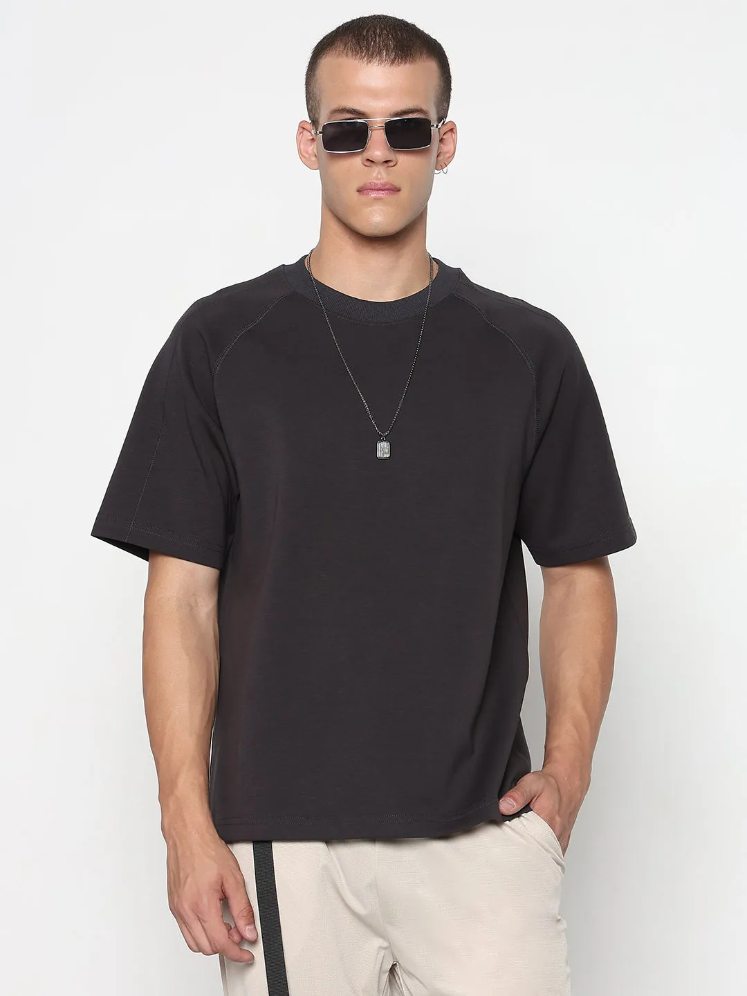 Men's Grey Regular Fit T-Shirt Glass Fit WrinkleResistant