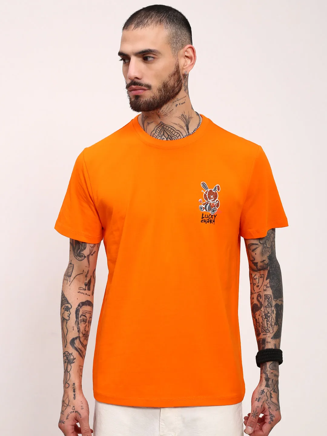 Outdoor Relaxed Urban Edge Men's Orange Solid T-Shirt