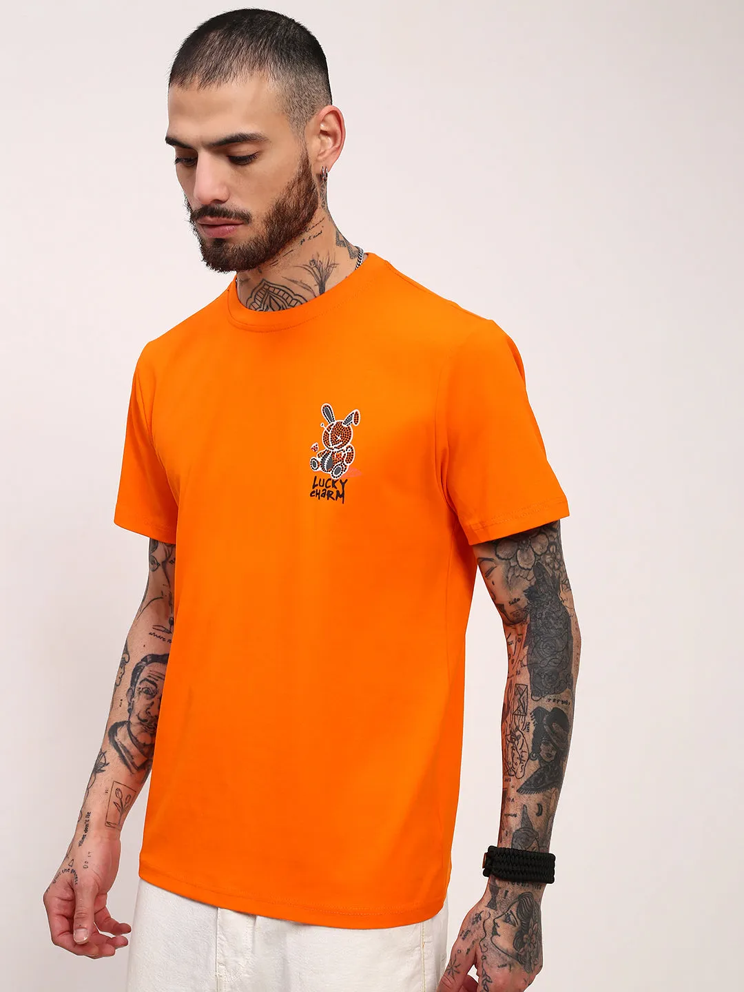 good for gym sessions Comfy Fit Men's Orange Solid T-Shirt