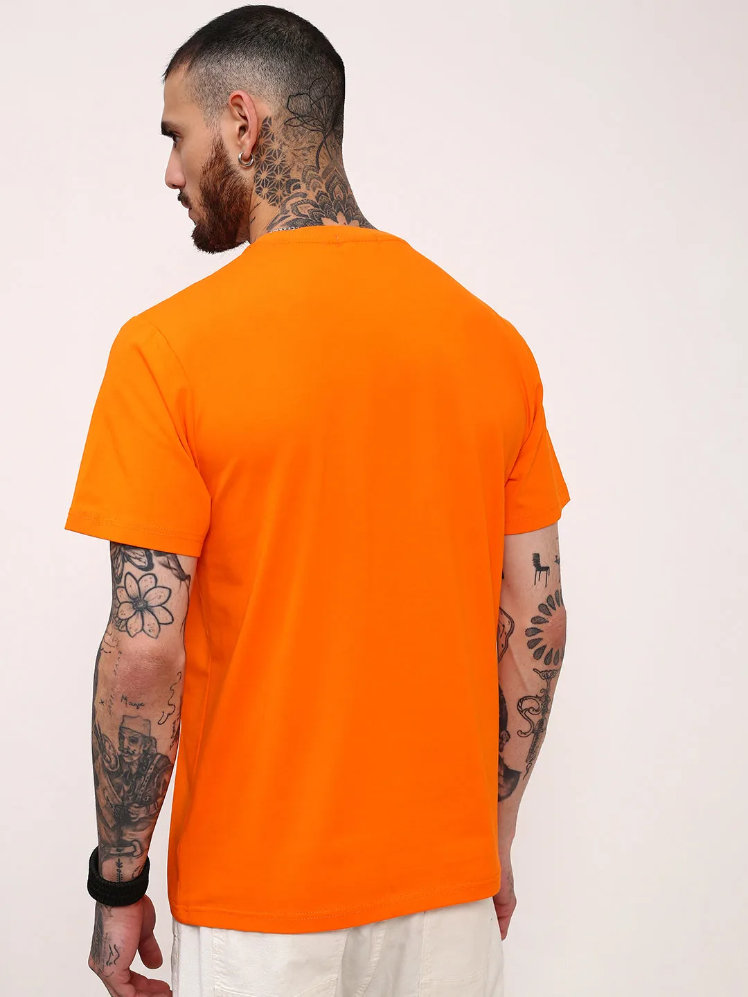Men's Orange Solid T-Shirt Removable