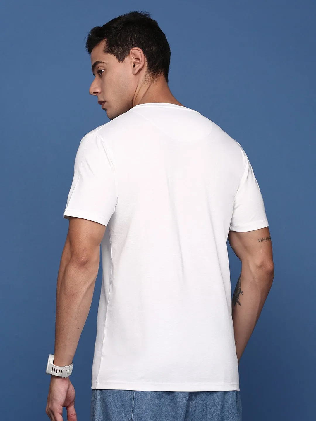 Men's White Solid Henley Neck Cotton Slim Fit T-Shirt mountain style product skiing suitability