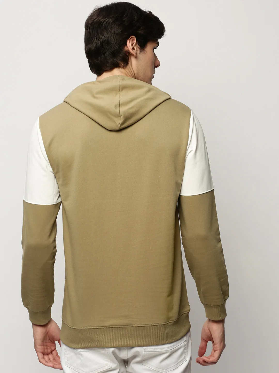 Men's Khaki Typography Printed Hooded Cotton Sweatshirt appropriate for autumn
