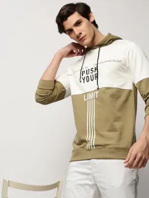 Casual Layer Men's Khaki Typography Printed Hooded Cotton Sweatshirt