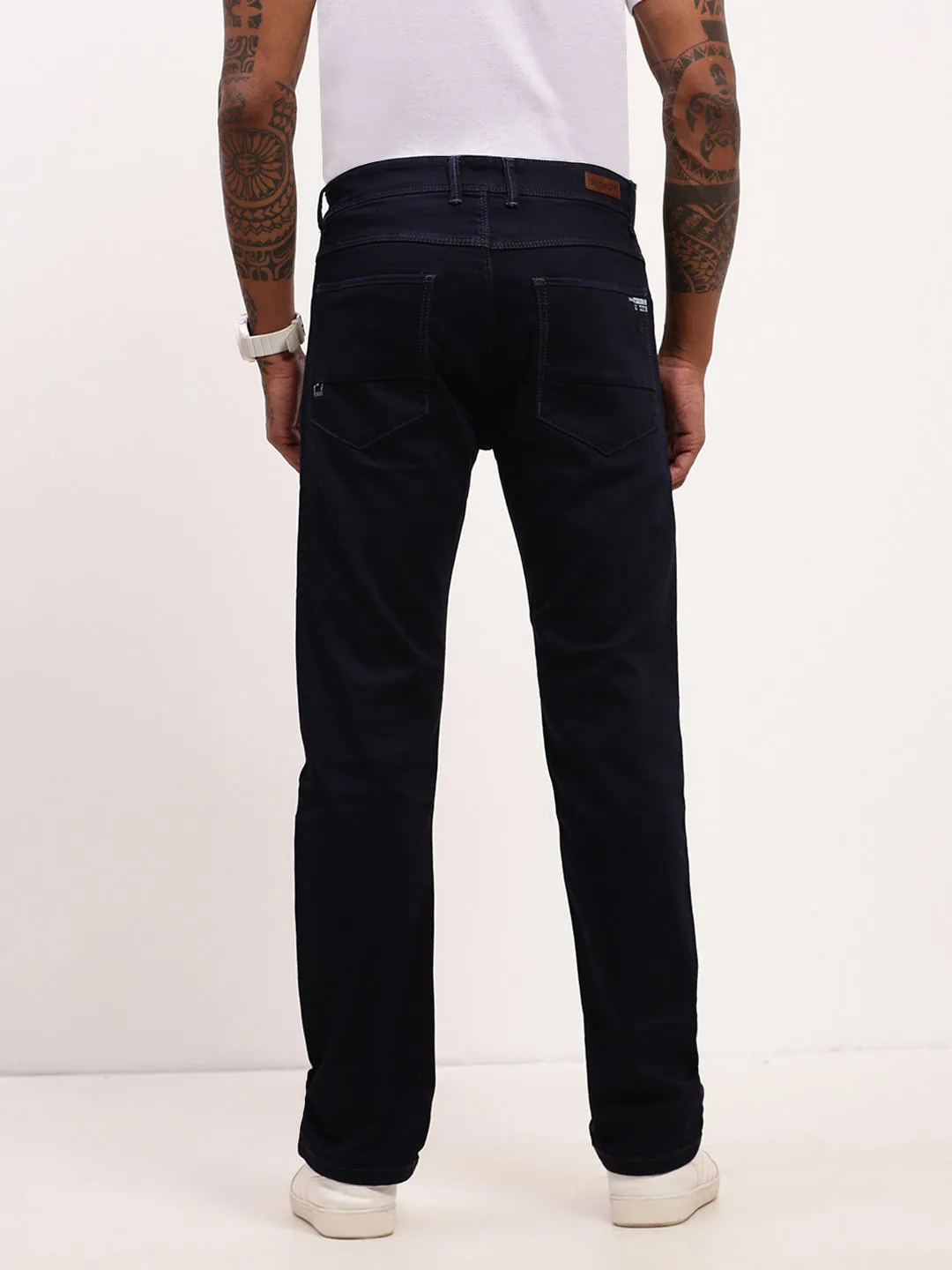 Men's Navy Blue Comfort Straight Fit Low-Rise Acid Wash Stretchable Jeans Timeless Appeal Fashion Must-Have