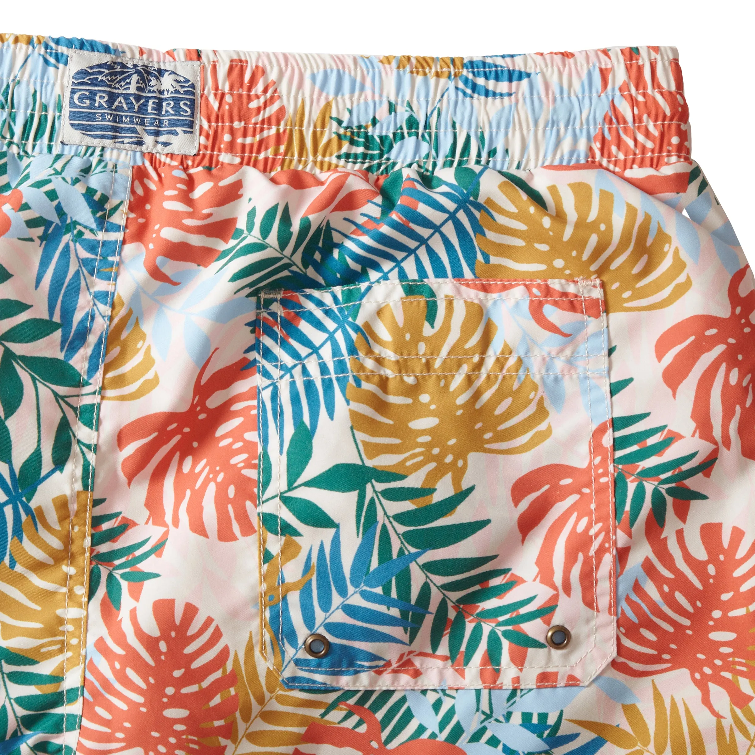 Tropical Leaf Eco Swim Trunk 8" - Multi Color handmade touch
