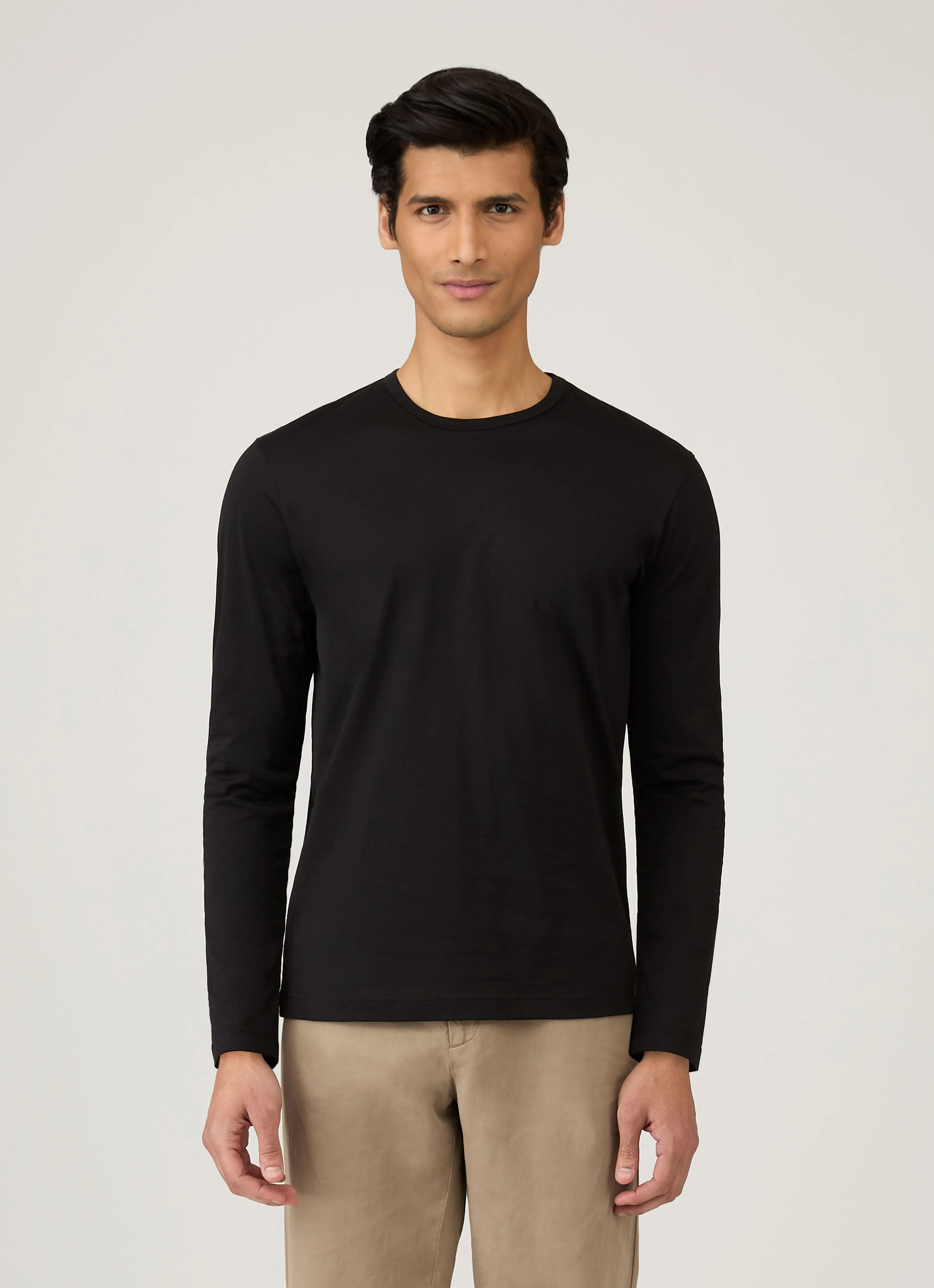 Fit Comfort Casual Style Men's Classic Long Sleeve T-shirt in Black