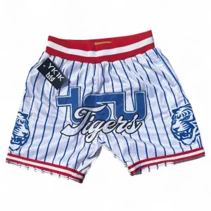 Hypoallergenic Lining TSU TIGER BASKETBALL SHORTS WHITE/ BLUE PINSTRIPES