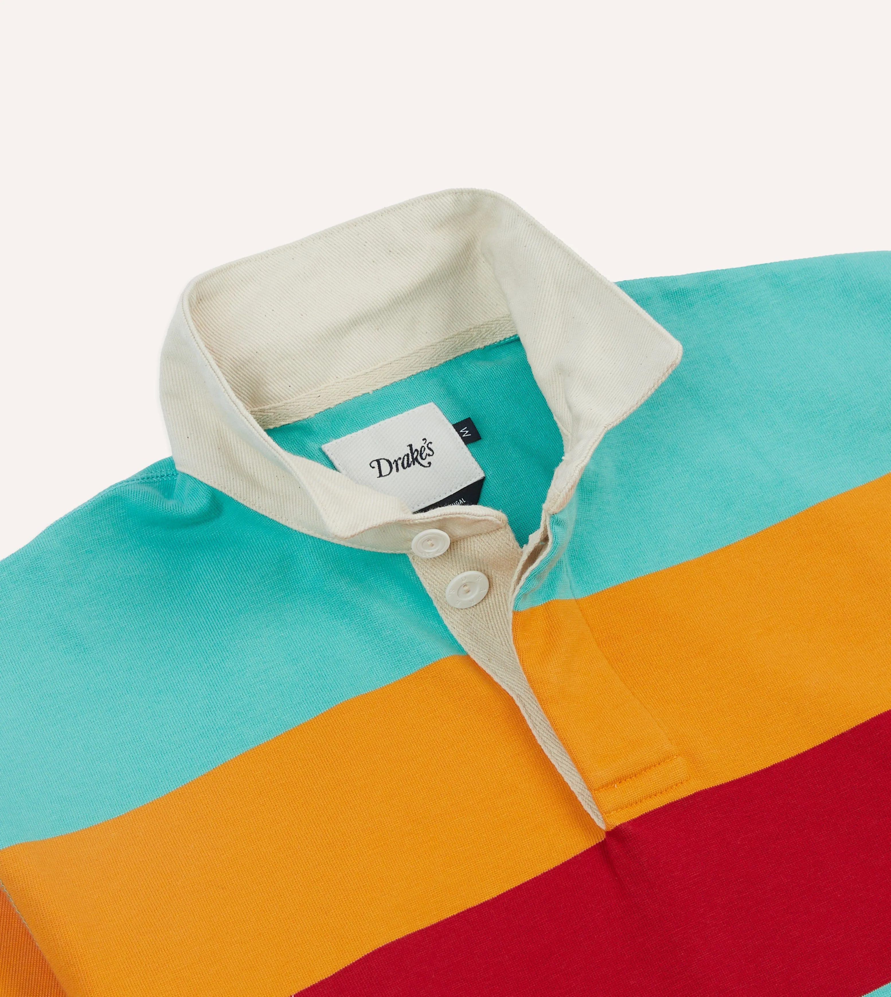 Smooth Neckline Turquoise, Yellow, Blue and Red Multi Stripe Cotton Rugby Shirt