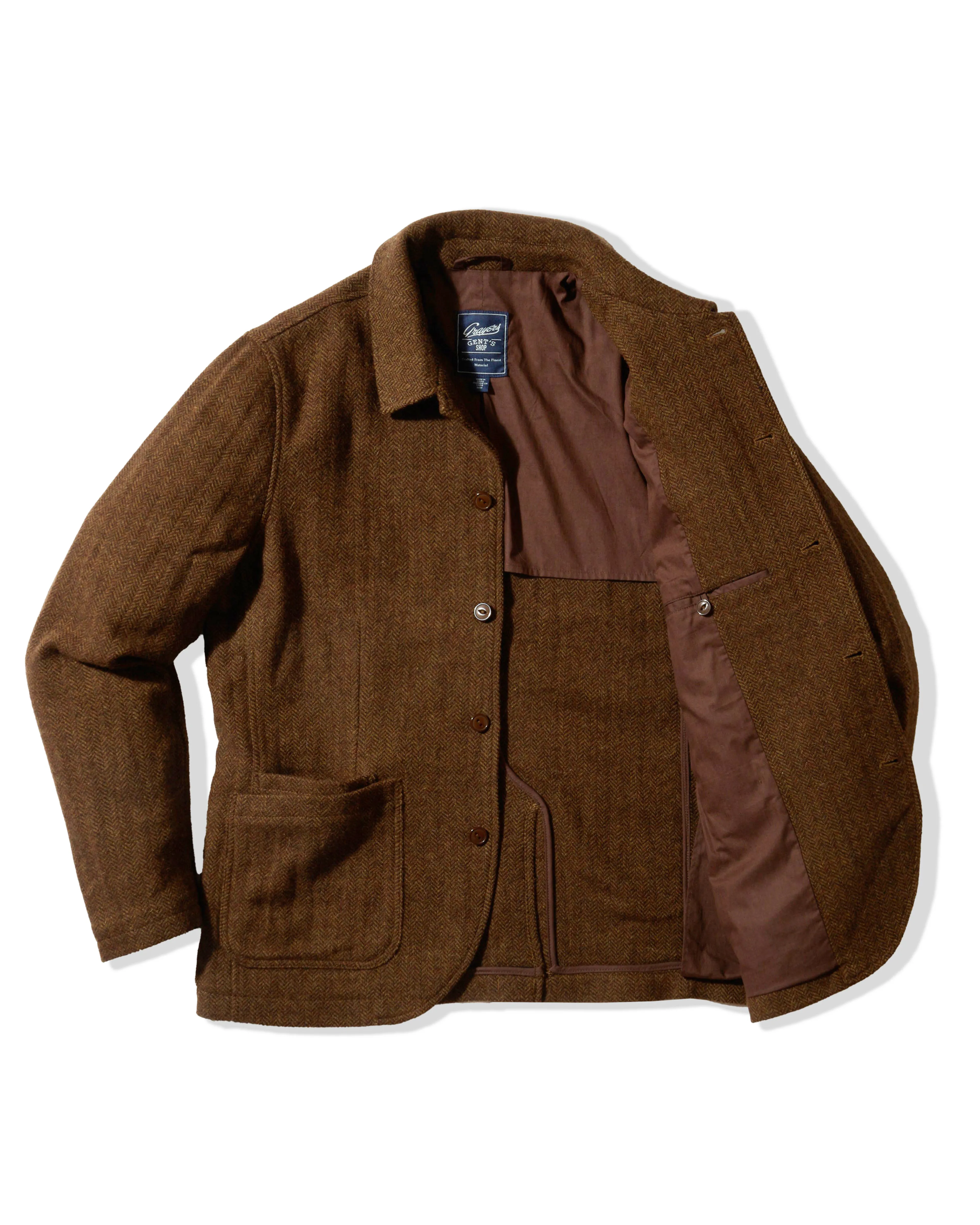 Tweed Industrial Jacket - Brown Herringbone Reused Cloth Cold Season