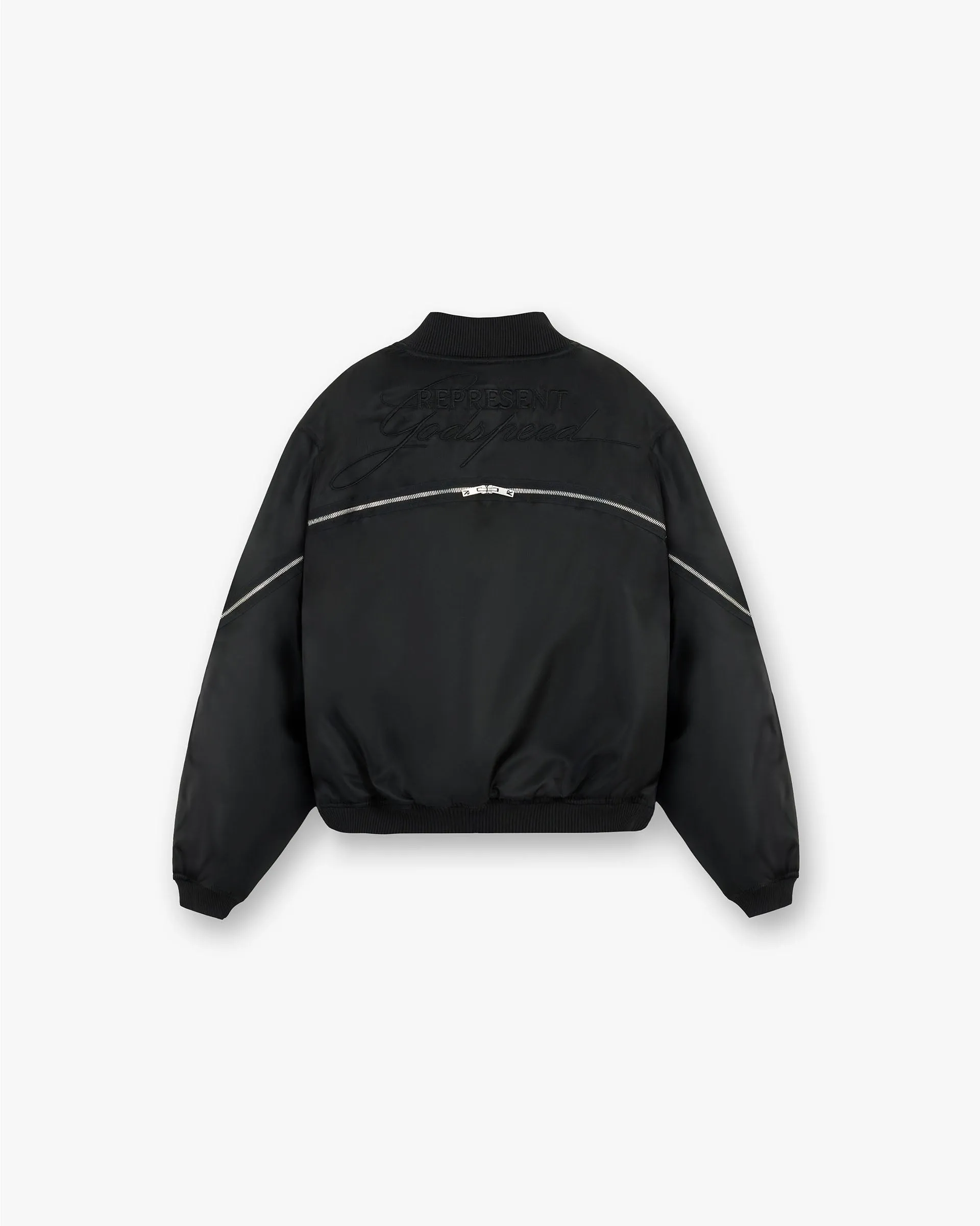 Belted Waist Zip Back Bomber Jacket - Jet Black