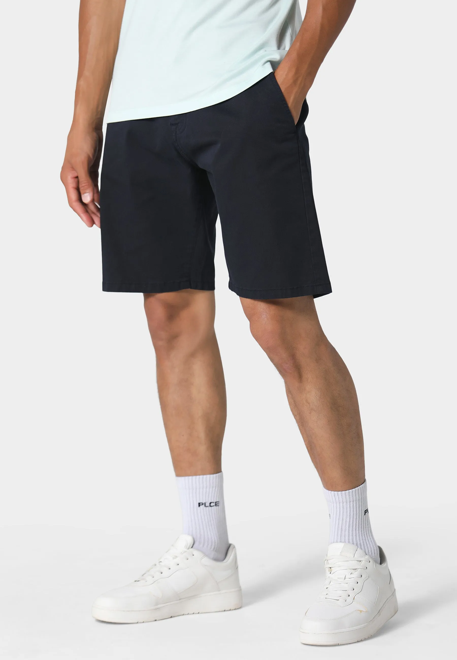 Tywyn Navy Chino Shorts Flatlock Seam Technology Contoured Cuff Design