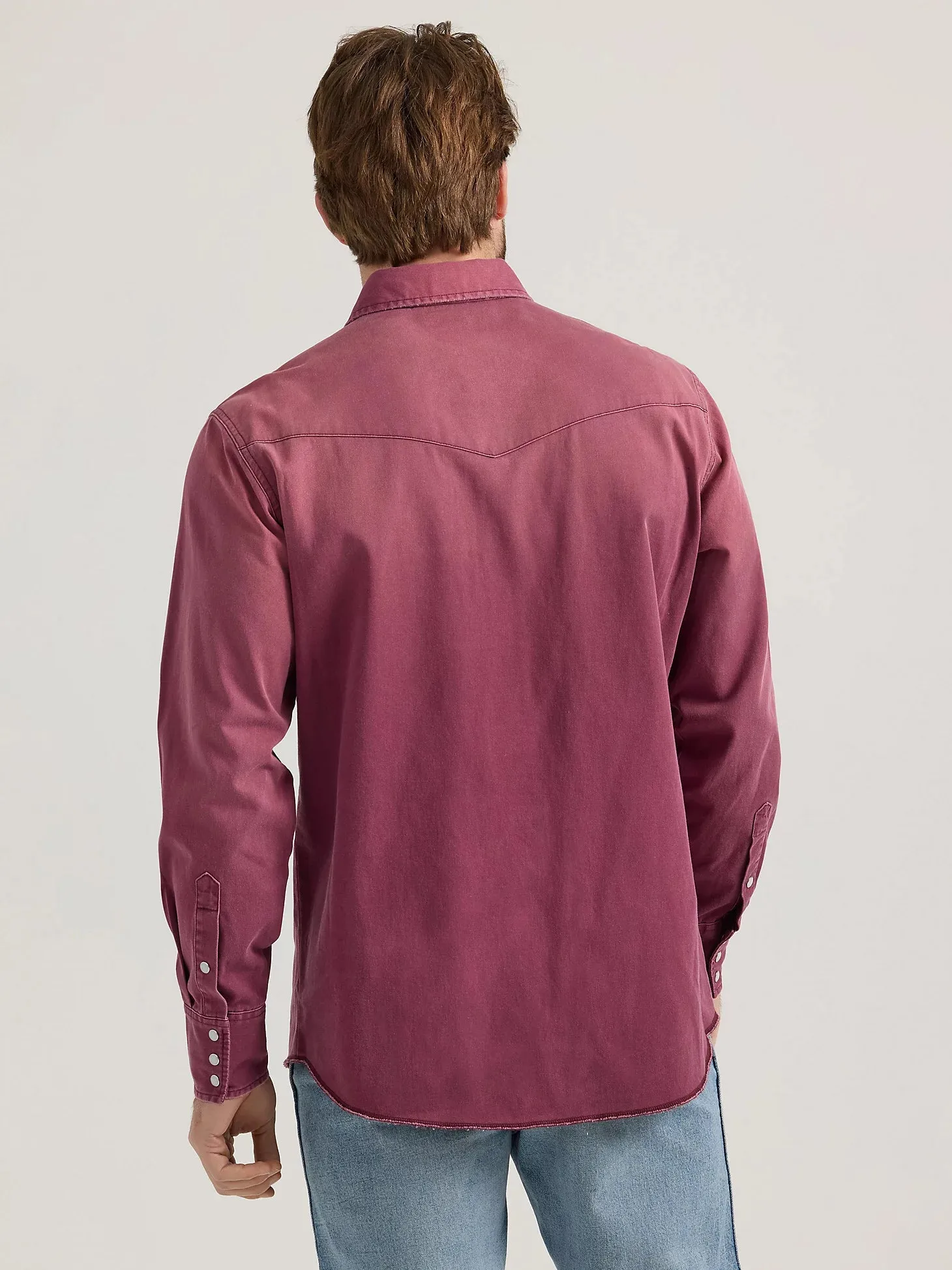 Wrangler Men's L/S Vintage Inspired Western Snap Work Shirt in Burgundy Versatile Option sale season