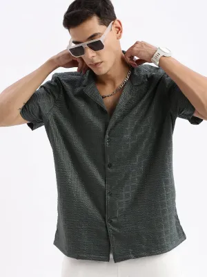 Relax Mode Everyday Comfort Men's Cuban Collar Solid Relaxed Fit Green Shirt