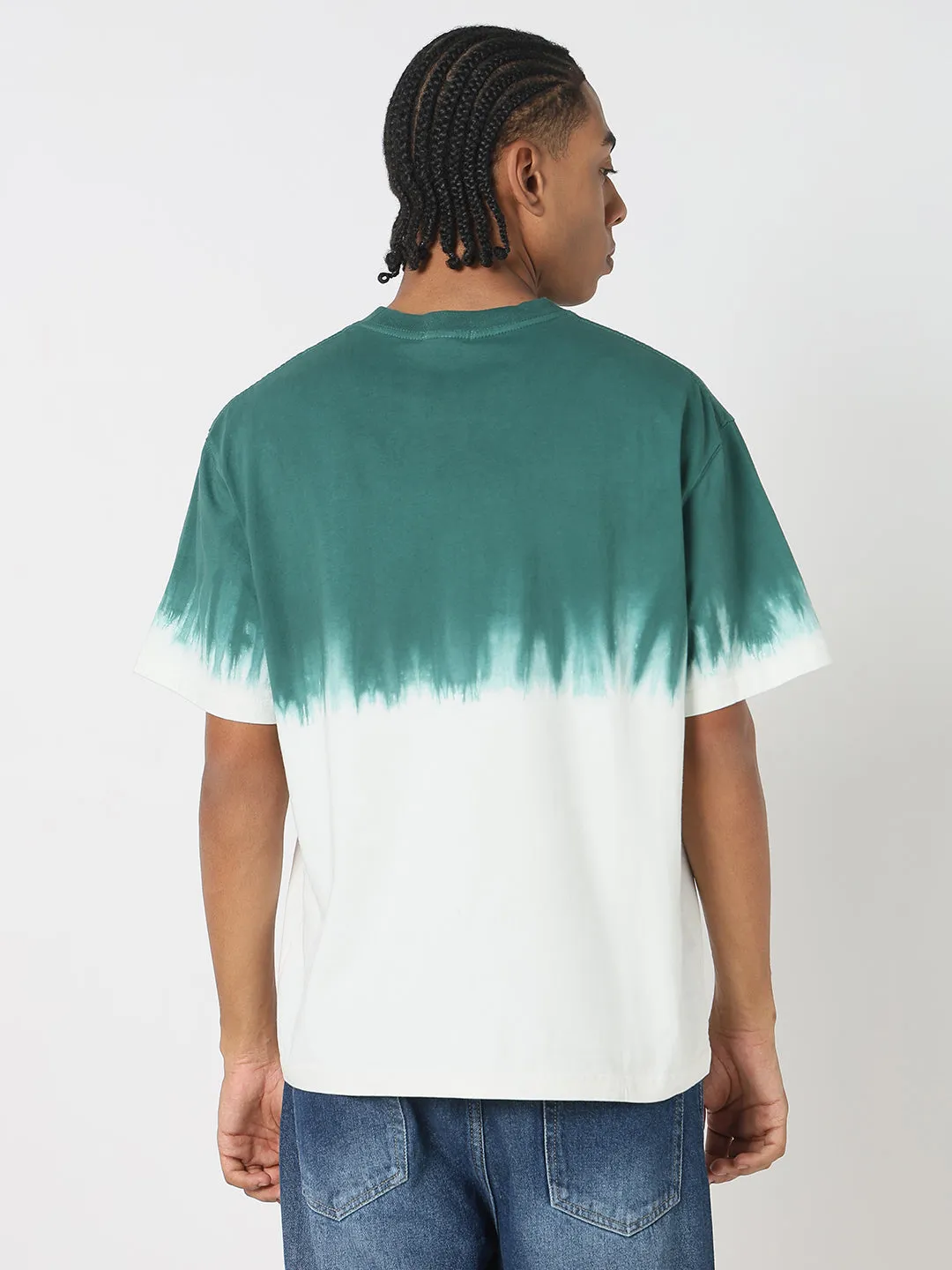 Smooth Line Design Edge Men's Green Tie and Dye Oversized T-Shirt