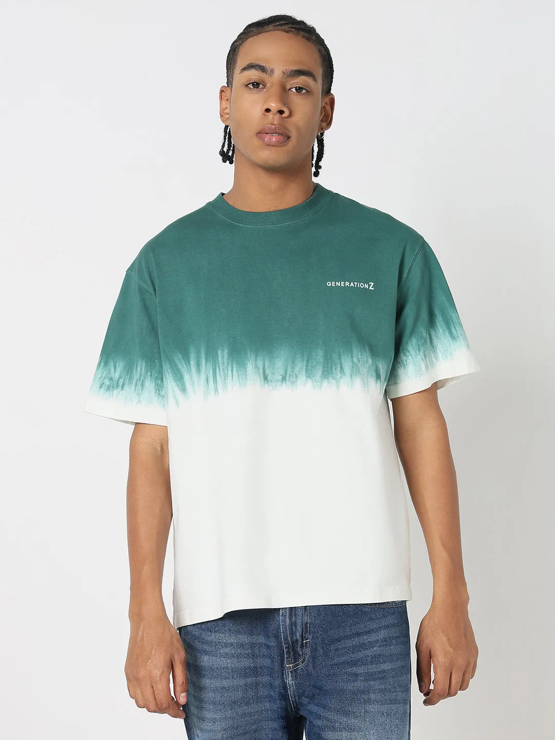 Men's Green Tie and Dye Oversized T-Shirt Casual Shirt