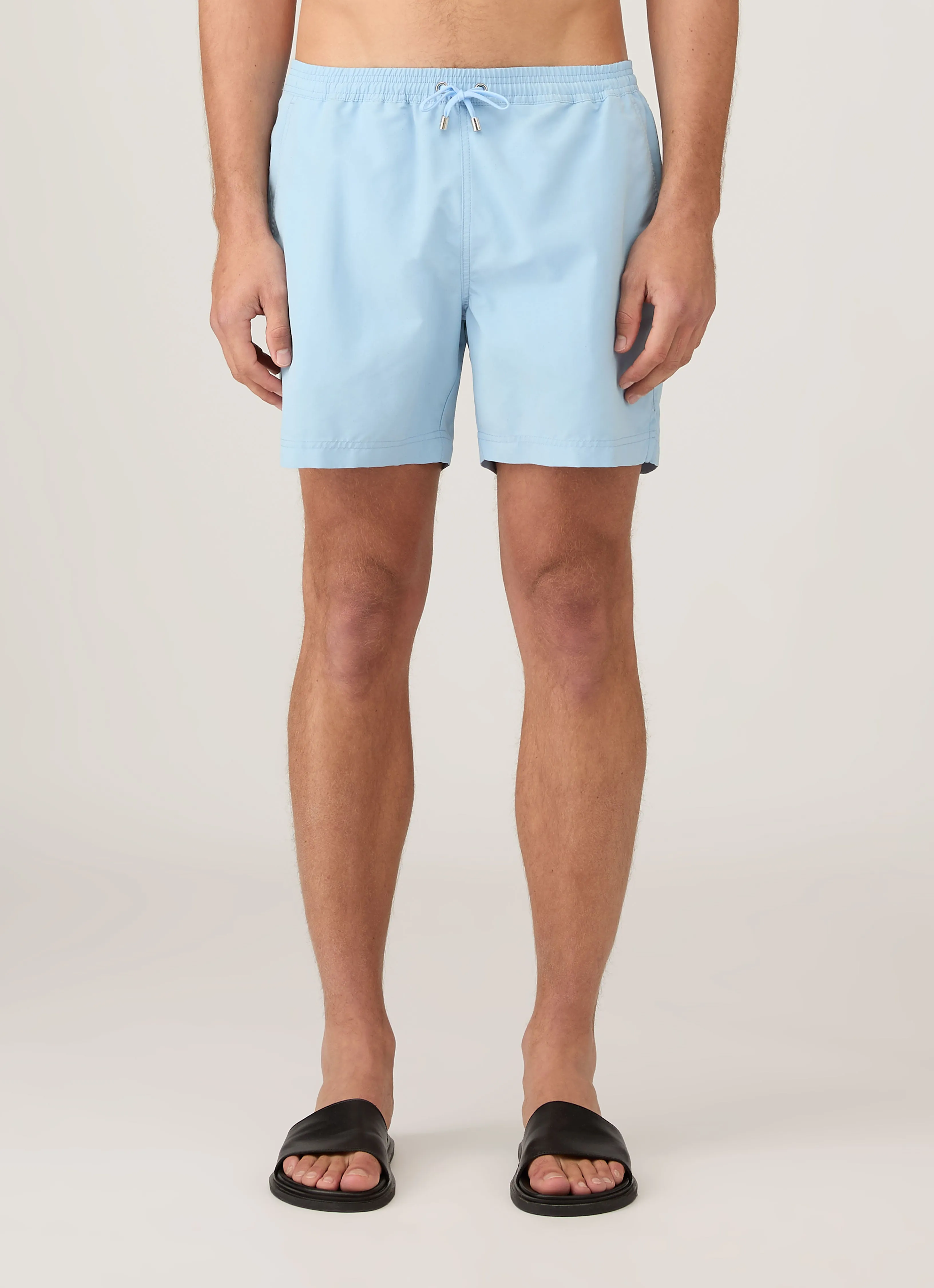 Workout Ready Design No Slip Grip Men's Drawstring Swim Shorts in Light Blue
